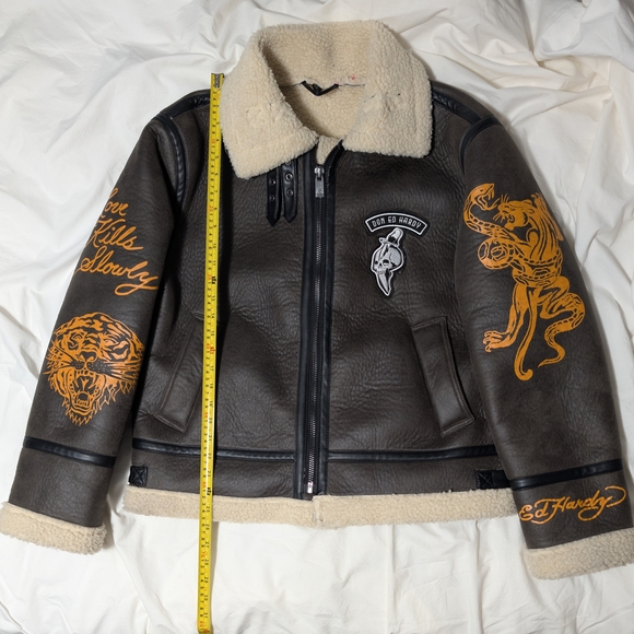 Ed Hardy Other - Ed Hardy Gray and Cream Varsity Jacket